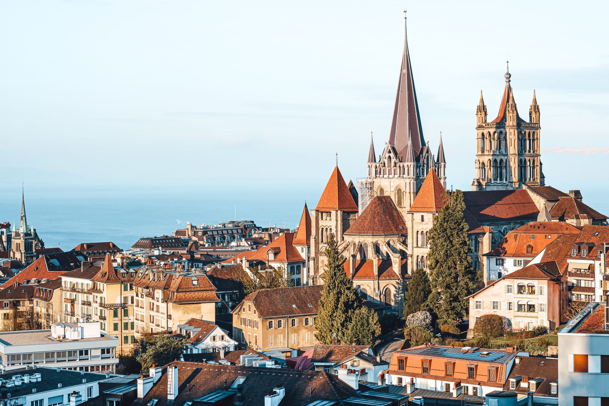 Lausanne city on Lake Geneva, Switzerland